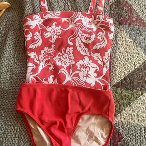 Lands' End Red Floral Women's One Piece Swimsuit Sz6